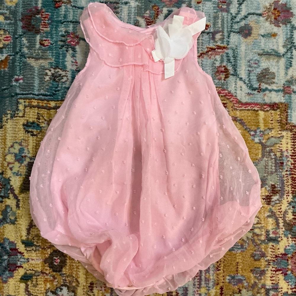 Easter spring summer pink chiffon ruffle bubble romper baby dress 9 months